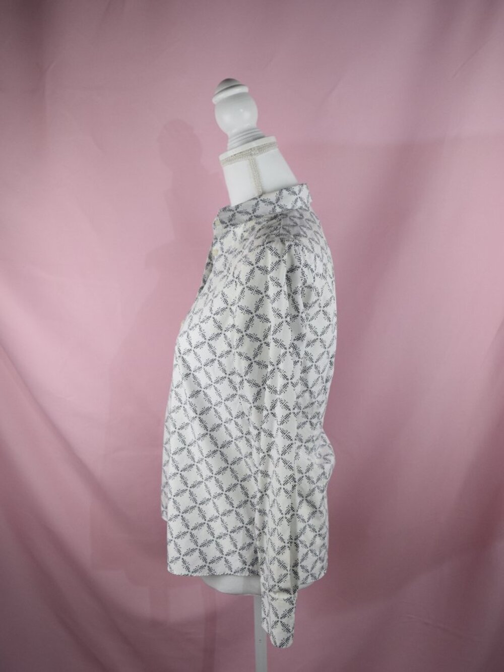 Lands' End No Iron Baumwolle Navy Blue & White Geometric Print | Size 6P Petite - Picture 3 of 7